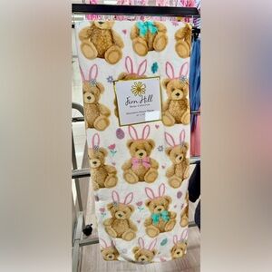 Pastel Easter Teddy Bear Bunny Bow Throw Blanket